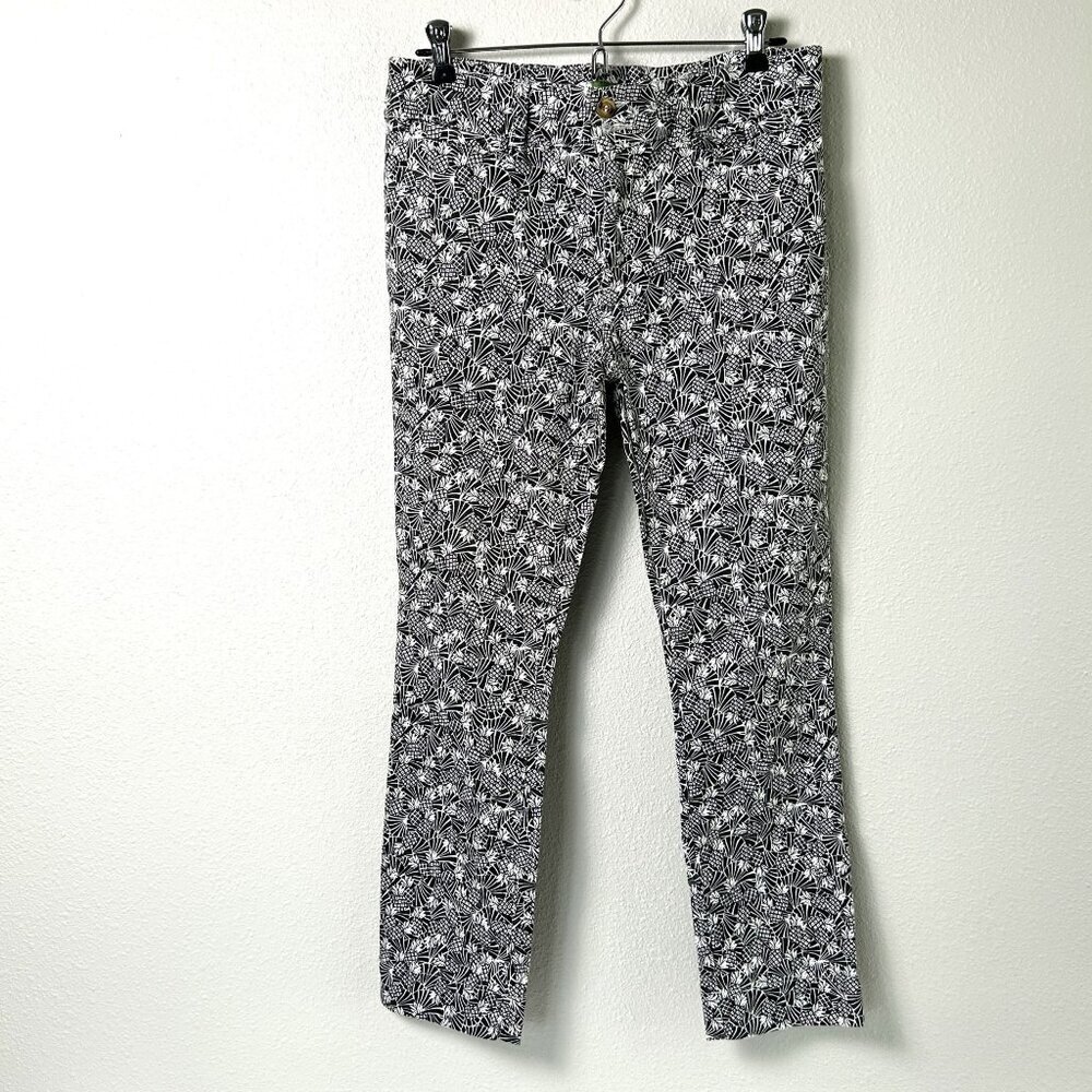 By Anthropologie Bowery Pineapple Pants Size 4 Black White‎ Ankle Taper Stretch